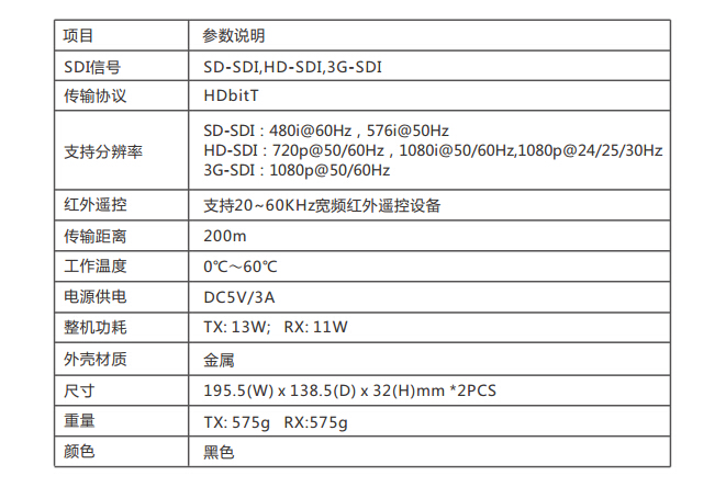 T803W-200 SDI無(wú)線傳輸信號(hào)延長(zhǎng)器參數(shù)